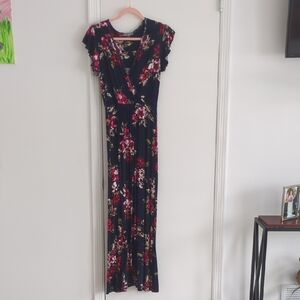 Navy and Pink Floral Maxi Dress